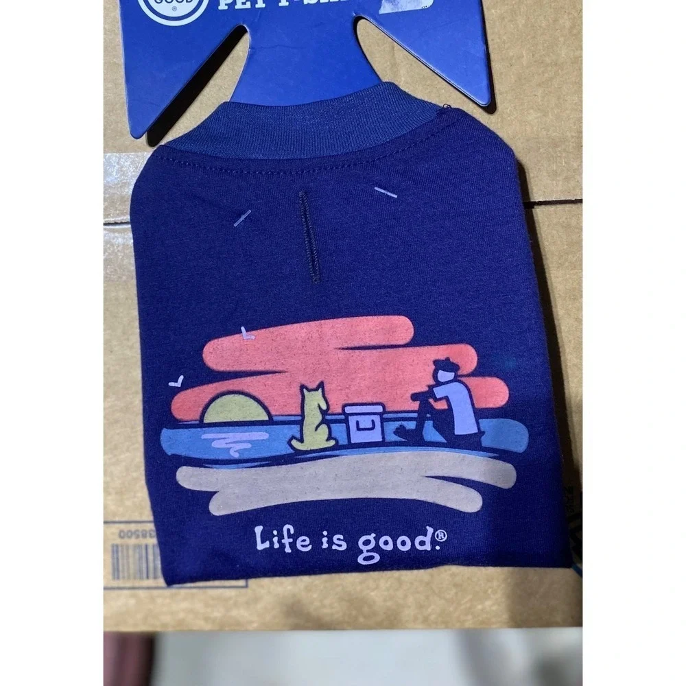 Life Is Good Dog Pet T-Shirt Navy Sunset Size XS, LG1261